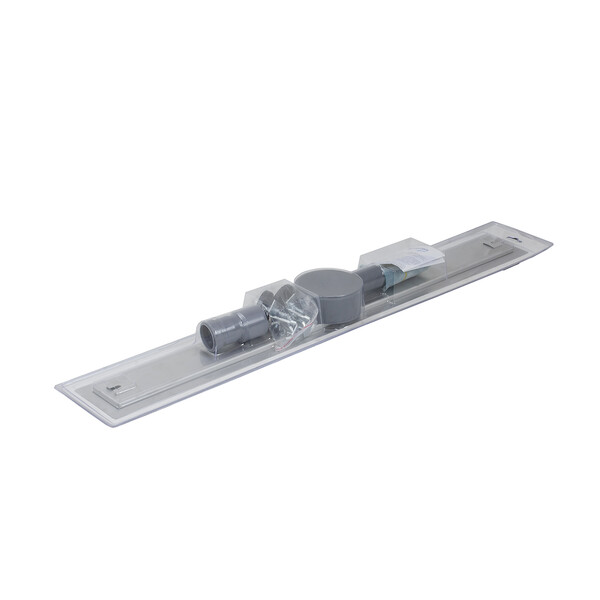 Линейный душевой трап SANTREK  B-70900 нерж 70*900мм (горизонтальный выпуск 360 гр, ф40) (решетка щелевая, под плитку) сухой затвор и гидрозатвор