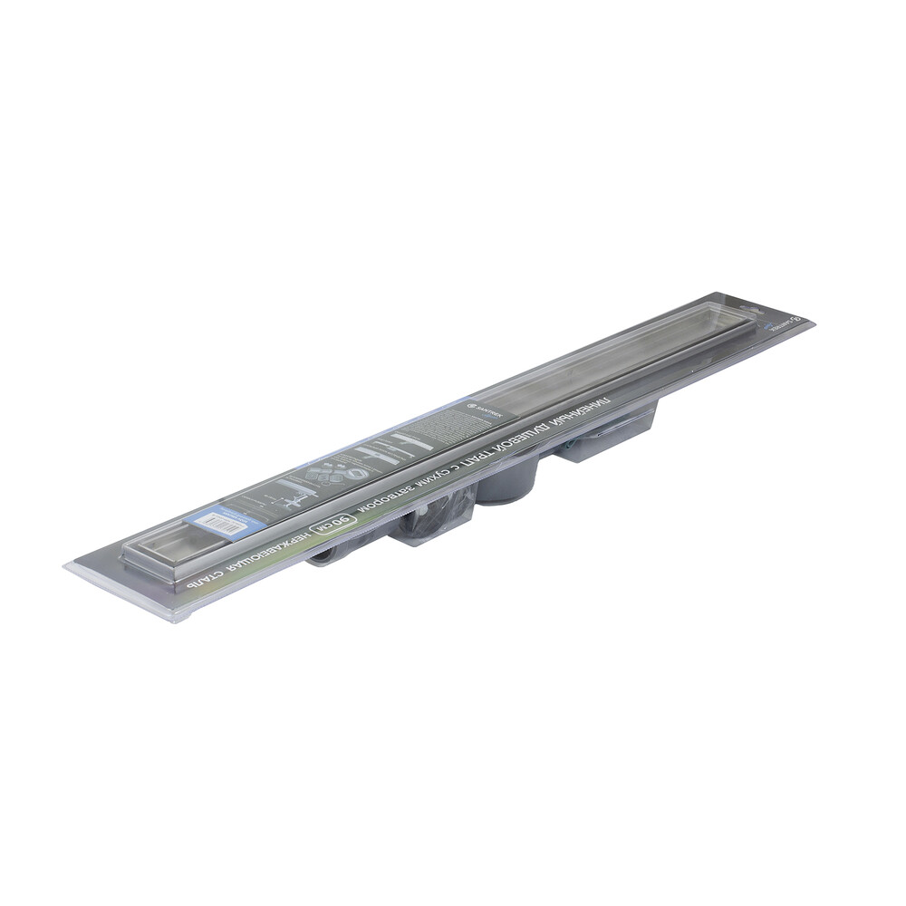 Линейный душевой трап SANTREK  B-70900 нерж 70*900мм (горизонтальный выпуск 360 гр, ф40) (решетка щелевая, под плитку) сухой затвор и гидрозатвор