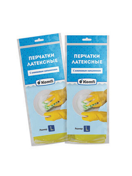 Перчатки резиновые Komfi с хлопковым напылением внутри (L) DGL026P