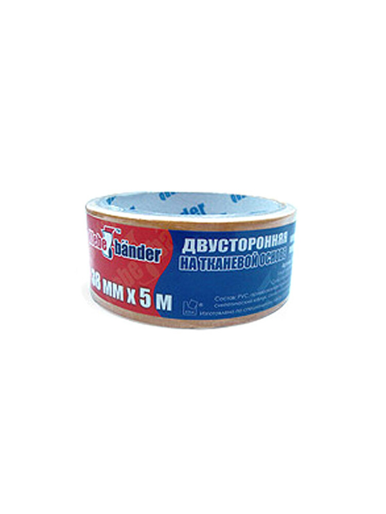 Лента клеящая Klebebander 2-х сторонняя на ТКАНЕВОЙ основе 38мм х 5м 38*5PVC
