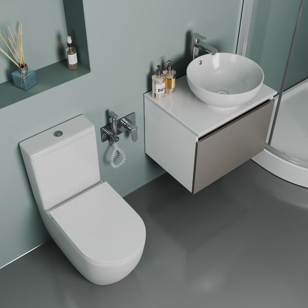  Унитаз-компакт безободковый D&K Matrix DT1397016, 625*385*835мм, сиденье микролифт, белый (2 части)   СНИЖЕНА ЦЕНА !!!