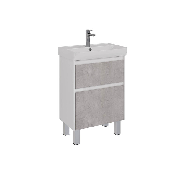 Тумба Lemark COMBI 60 см подвесная/напольная (под ум. NEON 60 Дрея) 2 ящика, цвет фасада: Бетон, цвет корпуса: Белый глянец LM03C60T-Beton