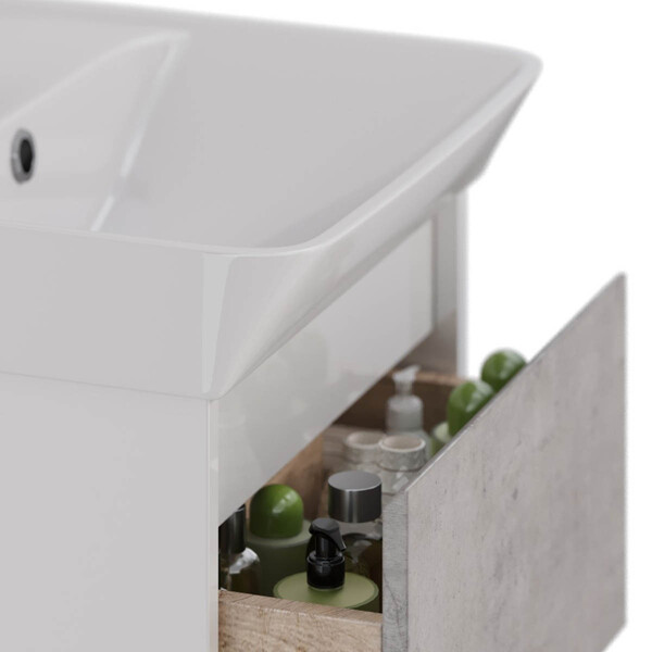 Тумба Lemark COMBI 60 см подвесная/напольная (под ум. NEON 60 Дрея) 2 ящика, цвет фасада: Бетон, цвет корпуса: Белый глянец LM03C60T-Beton