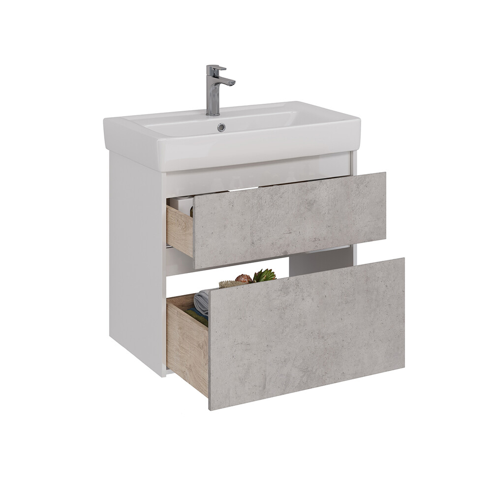 Тумба Lemark COMBI 80 см подвесная/напольная (под ум. Дрея Q80) 2 ящика, цвет фасада: Бетон, цвет корпуса: Белый глянец LM03C80T-Beton