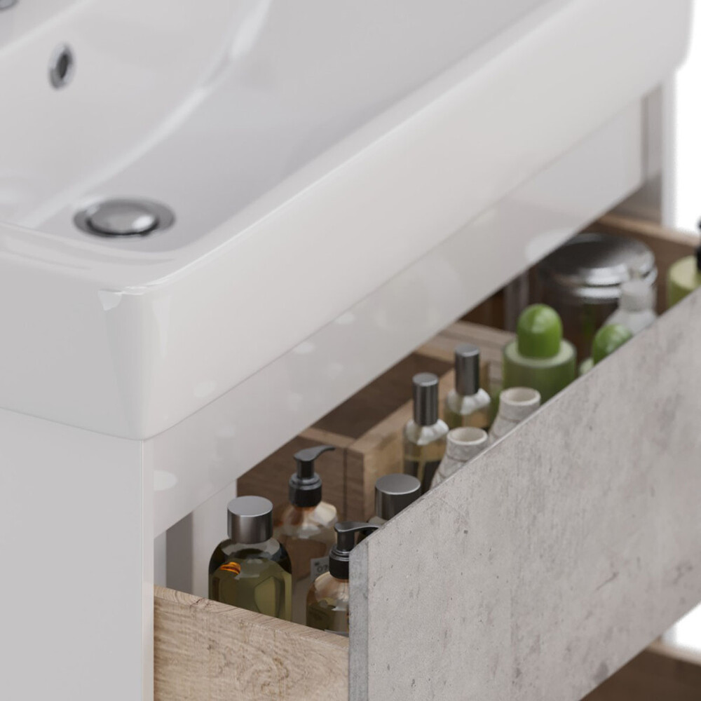 Тумба Lemark COMBI 80 см подвесная/напольная (под ум. Дрея Q80) 2 ящика, цвет фасада: Бетон, цвет корпуса: Белый глянец LM03C80T-Beton