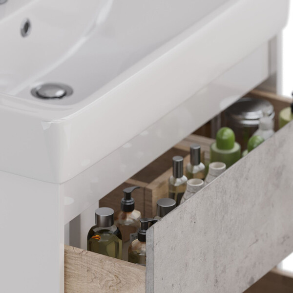 Тумба Lemark COMBI 80 см подвесная/напольная (под ум. Дрея Q80) 2 ящика, цвет фасада: Бетон, цвет корпуса: Белый глянец LM03C80T-Beton