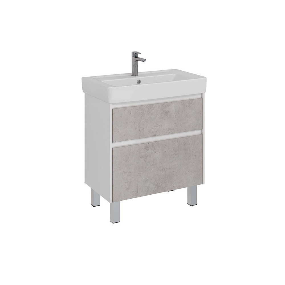 Тумба Lemark COMBI 80 см подвесная/напольная (под ум. Дрея Q80) 2 ящика, цвет фасада: Бетон, цвет корпуса: Белый глянец LM03C80T-Beton