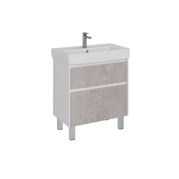 Тумба Lemark COMBI 80 см подвесная/напольная (под ум. Дрея Q80) 2 ящика, цвет фасада: Бетон, цвет корпуса: Белый глянец LM03C80T-Beton