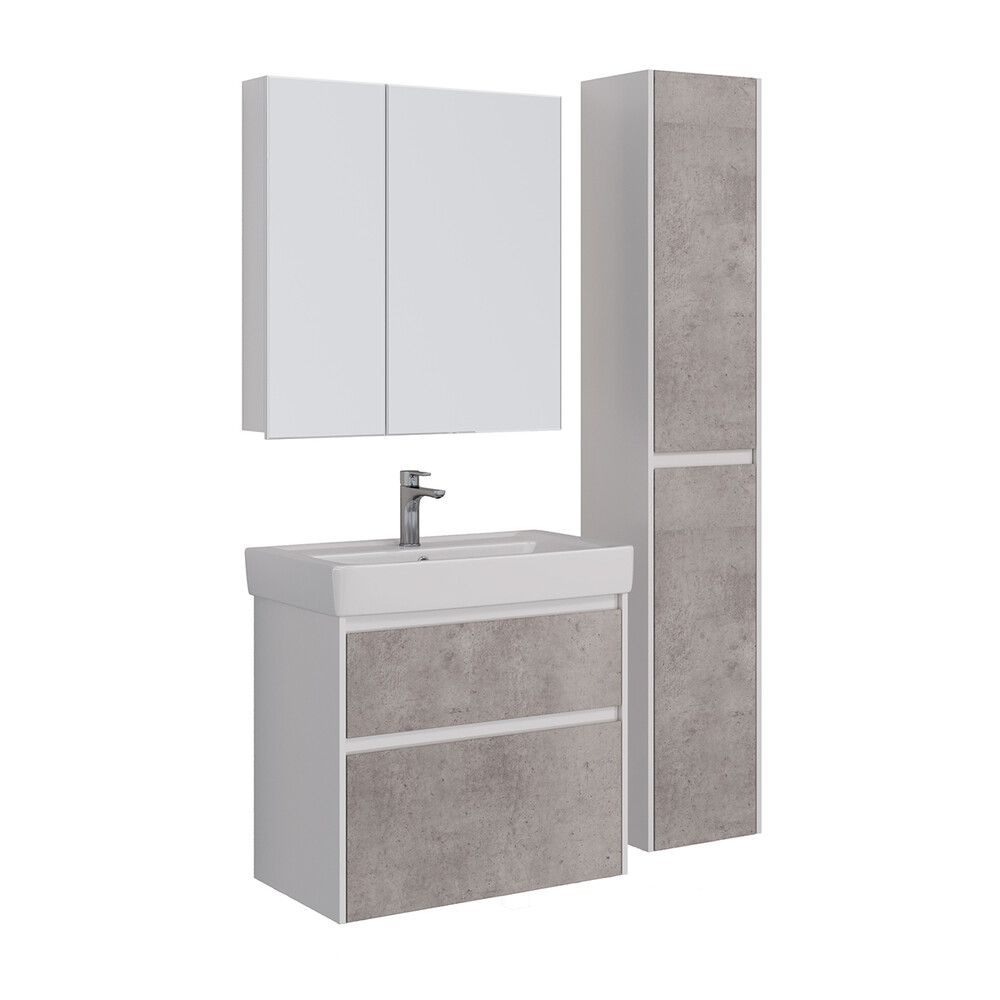 Тумба Lemark COMBI 80 см подвесная/напольная (под ум. Дрея Q80) 2 ящика, цвет фасада: Бетон, цвет корпуса: Белый глянец LM03C80T-Beton