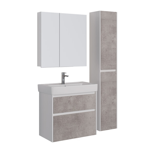 Тумба Lemark COMBI 80 см подвесная/напольная (под ум. Дрея Q80) 2 ящика, цвет фасада: Бетон, цвет корпуса: Белый глянец LM03C80T-Beton