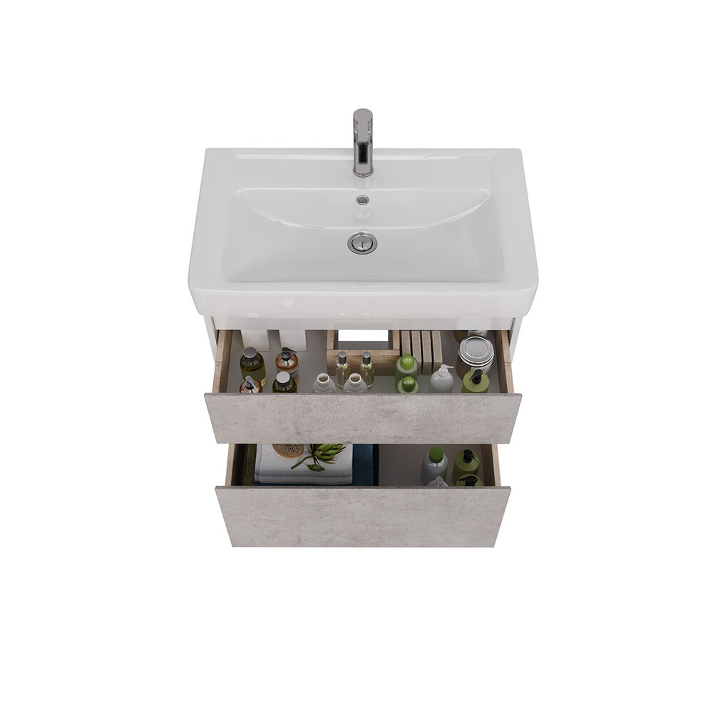 Тумба Lemark COMBI 80 см подвесная/напольная (под ум. Дрея Q80) 2 ящика, цвет фасада: Бетон, цвет корпуса: Белый глянец LM03C80T-Beton