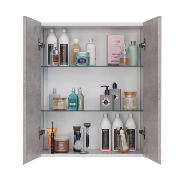 Шкаф Lemark COMBI 60 см подвесной, 2-х дверный, цвет фасада: Бетон, цвет корпуса: Белый глянец LM03C60SH-Beton