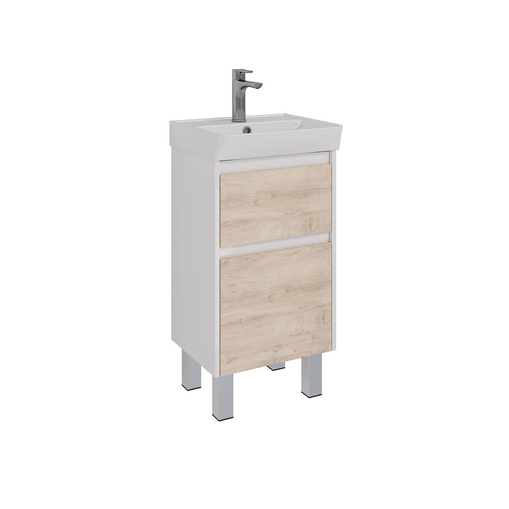 Тумба Lemark COMBI 45см подвесная/напольная (под ум. NEON 45 Дрея) 2 ящика, цвет фасада: Дуб кантри, цвет корпуса: Белый глянец LM03C45T-dub
