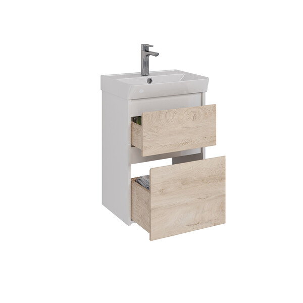 Тумба Lemark COMBI 50 см подвесная/напольная (под ум.NEON 50 Дрея) 2 ящика, цвет фасада: Дуб кантри, цвет корпуса: Белый глянец LM03C50T-dub