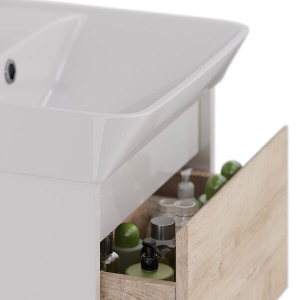 Тумба Lemark COMBI 50 см подвесная/напольная (под ум.NEON 50 Дрея) 2 ящика, цвет фасада: Дуб кантри, цвет корпуса: Белый глянец LM03C50T-dub