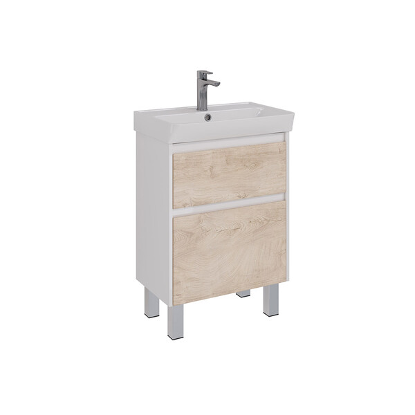 Тумба Lemark COMBI 60 см подвесная/напольная (под ум. NEON 60 Дрея) 2 ящика, цвет фасада: Дуб кантри, цвет корпуса: Белый глянец LM03C60T-dub