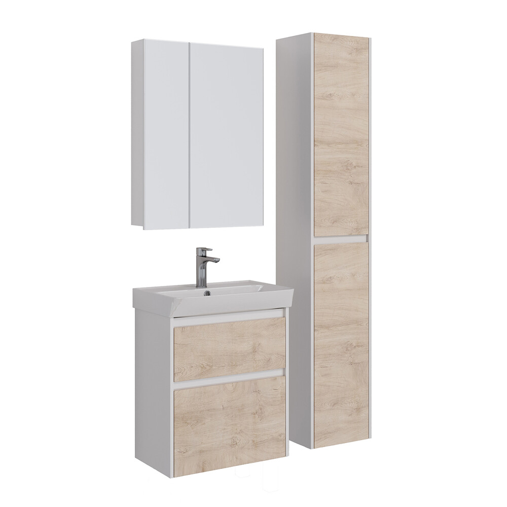 Тумба Lemark COMBI 60 см подвесная/напольная (под ум. NEON 60 Дрея) 2 ящика, цвет фасада: Дуб кантри, цвет корпуса: Белый глянец LM03C60T-dub