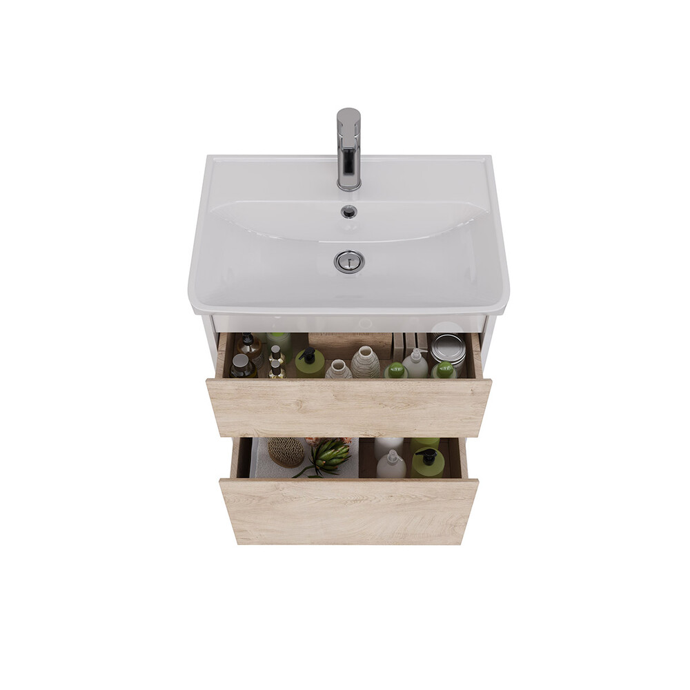 Тумба Lemark COMBI 60 см подвесная/напольная (под ум. NEON 60 Дрея) 2 ящика, цвет фасада: Дуб кантри, цвет корпуса: Белый глянец LM03C60T-dub