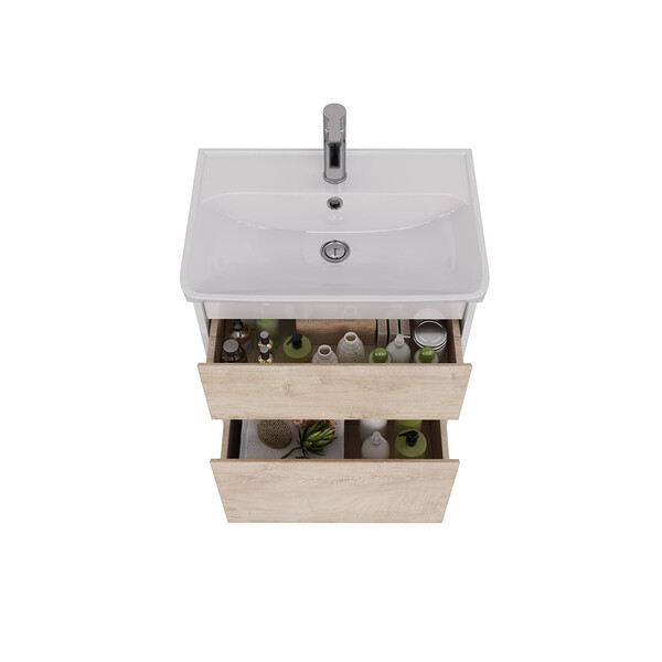 Тумба Lemark COMBI 60 см подвесная/напольная (под ум. NEON 60 Дрея) 2 ящика, цвет фасада: Дуб кантри, цвет корпуса: Белый глянец LM03C60T-dub