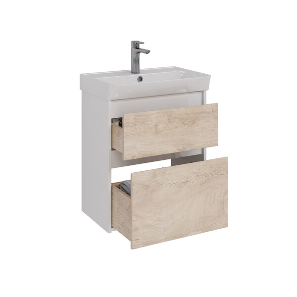 Тумба Lemark COMBI 60 см подвесная/напольная (под ум. NEON 60 Дрея) 2 ящика, цвет фасада: Дуб кантри, цвет корпуса: Белый глянец LM03C60T-dub