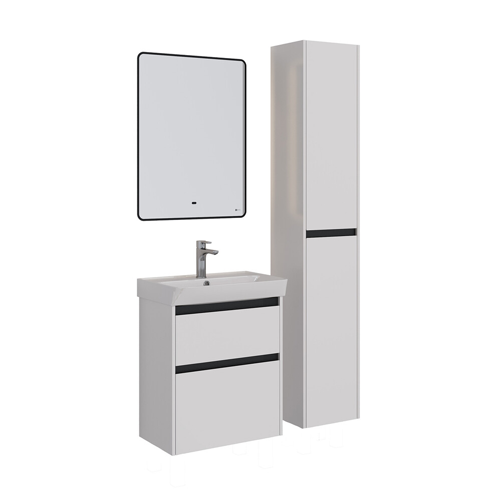 Тумба Lemark COMBI 60 см подвесная/напольная (под ум. NEON 60 Дрея) 2 ящика, цвет планки: Чёрный, цвет корпуса, фасада: Белый глянец LM03C60T-black