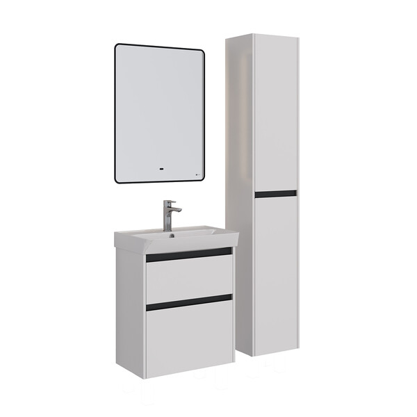 Тумба Lemark COMBI 60 см подвесная/напольная (под ум. NEON 60 Дрея) 2 ящика, цвет планки: Чёрный, цвет корпуса, фасада: Белый глянец LM03C60T-black