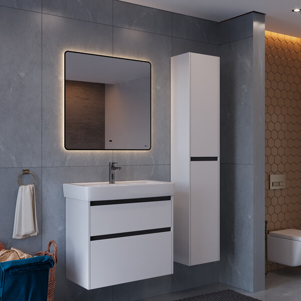 Тумба Lemark COMBI 60 см подвесная/напольная (под ум. NEON 60 Дрея) 2 ящика, цвет планки: Чёрный, цвет корпуса, фасада: Белый глянец LM03C60T-black