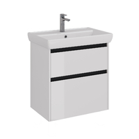 Тумба Lemark COMBI 70 см под 1 раковину, подвесная/напольная, 2 ящика, цвет планки: Чёрный, цвет корпуса, фасада: Белый глянец LM03C70T-black