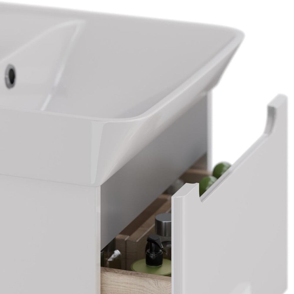 Тумба Lemark BUNO 45 см подвесная/напольная, 2 ящика, (под ум. NEON 45 Дрея) цвет планки: Серый, цвет корпуса, фасада: Белый глянец LM04B45T