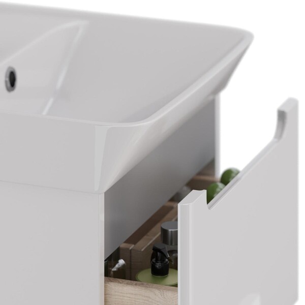 Тумба Lemark BUNO 45 см подвесная/напольная, 2 ящика, (под ум. NEON 45 Дрея) цвет планки: Серый, цвет корпуса, фасада: Белый глянец LM04B45T