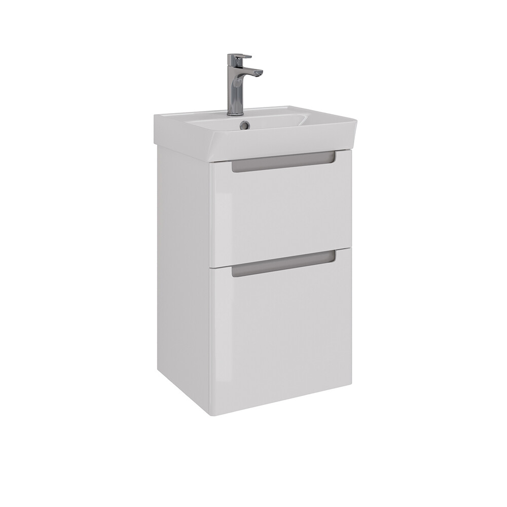 Тумба Lemark BUNO 45 см подвесная/напольная, 2 ящика, (под ум. NEON 45 Дрея) цвет планки: Серый, цвет корпуса, фасада: Белый глянец LM04B45T