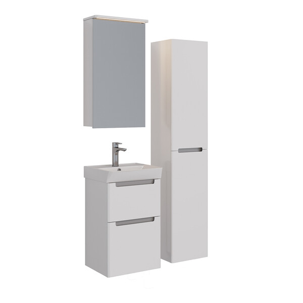 Тумба Lemark BUNO 45 см подвесная/напольная, 2 ящика, (под ум. NEON 45 Дрея) цвет планки: Серый, цвет корпуса, фасада: Белый глянец LM04B45T