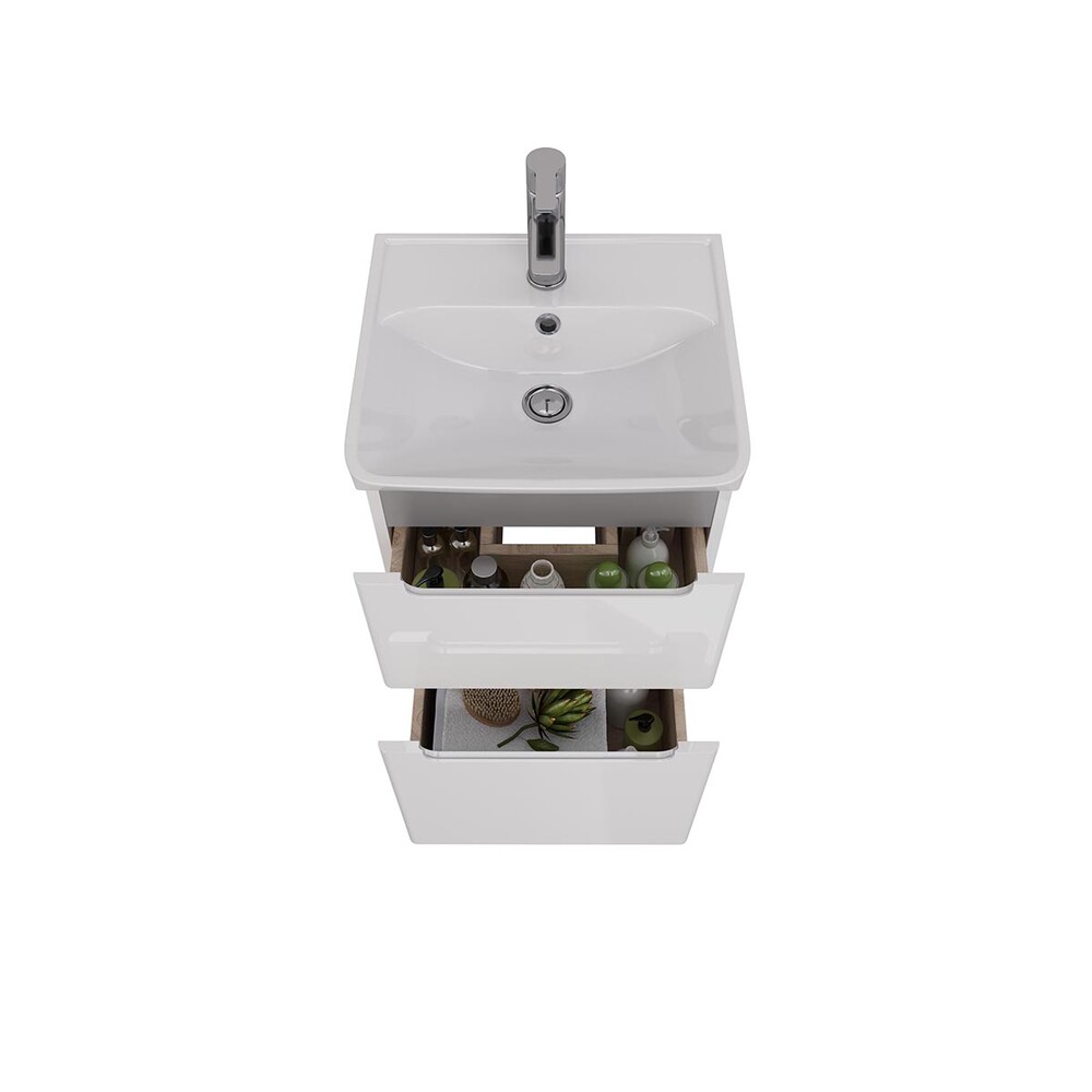 Тумба Lemark BUNO 45 см подвесная/напольная, 2 ящика, (под ум. NEON 45 Дрея) цвет планки: Серый, цвет корпуса, фасада: Белый глянец LM04B45T