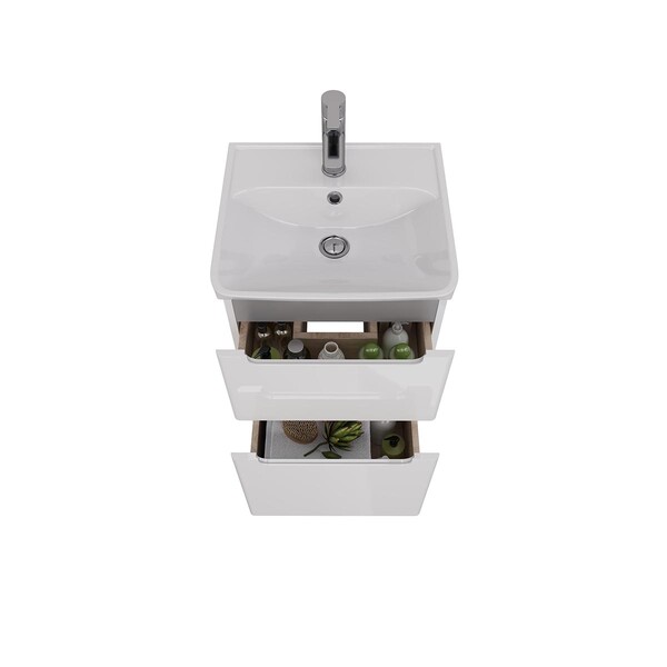 Тумба Lemark BUNO 45 см подвесная/напольная, 2 ящика, (под ум. NEON 45 Дрея) цвет планки: Серый, цвет корпуса, фасада: Белый глянец LM04B45T