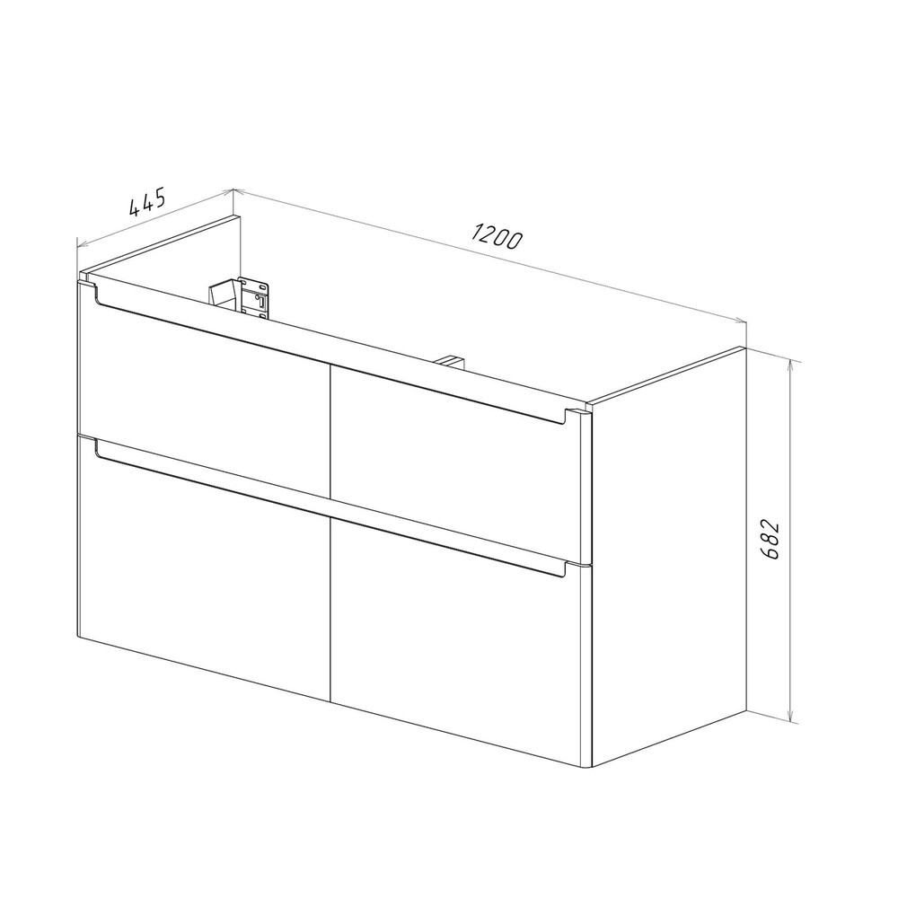 Тумба Lemark BUNO 125 см подвесная/напольная, 4 ящика, (под двойной ум. Гармония 125) цвет планки: Серый, цвет корпуса, фасада: Белый глянец LM04B125T