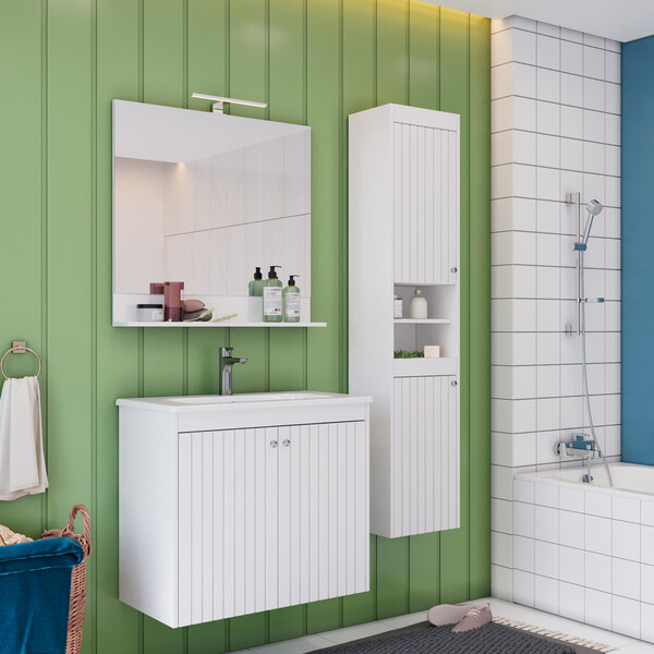 Зеркало Lemark ROMANCE 80 см с полкой, цвет: Белый глянец LM07R80Z