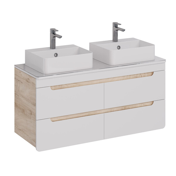 Столешница OLIVIA 125см из стекла (под 2 умывальника Триумф лодочка Дрея) цвет: Белый LM08OL125S