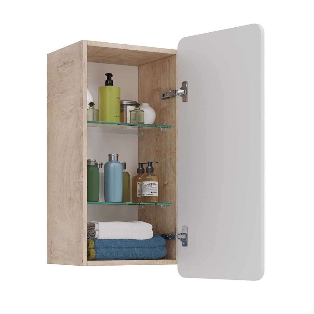 Полупенал Lemark OLIVIA 35 см подвесной, 1 дверный, открывание лев/прав, цвет корпуса: Дуб кантри, цвет фасада: Белый глянец LM08OL35PL