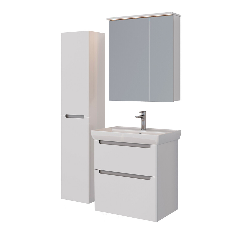 Шкаф зеркальный Lemark ZENON 70х80 см 2-х дверный, с козырьком-подсветкой, с розеткой, цвет корпуса: Белый глянец LM70ZS-Z