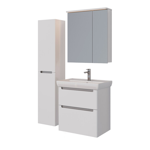 Шкаф зеркальный Lemark ZENON 70х80 см 2-х дверный, с козырьком-подсветкой, с розеткой, цвет корпуса: Белый глянец LM70ZS-Z