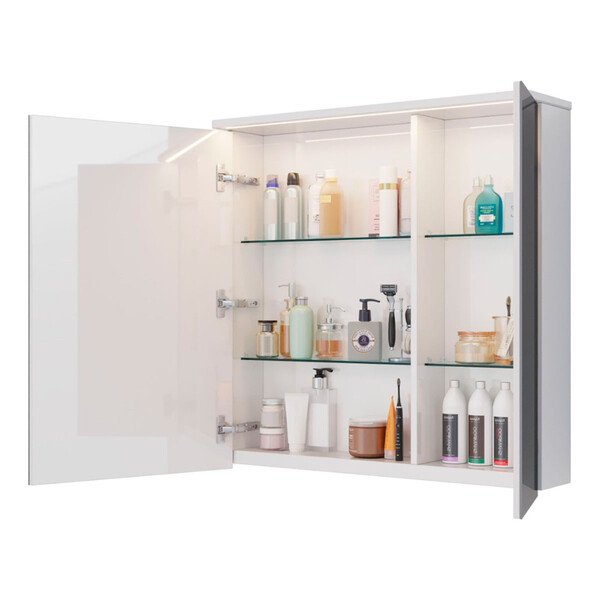 Шкаф зеркальный Lemark ZENON 80х80 см 2-х дверный, с козырьком-подсветкой, с розеткой, цвет корпуса: Белый глянец LM80ZS-Z