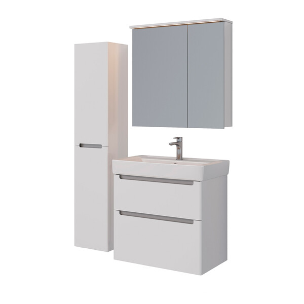 Шкаф зеркальный Lemark ZENON 80х80 см 2-х дверный, с козырьком-подсветкой, с розеткой, цвет корпуса: Белый глянец LM80ZS-Z