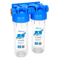 Фильтр магистральный Аквабрайт Slim Line 10 двойной прозрачный корпус 1 (без картриджей) АБФ-2 1