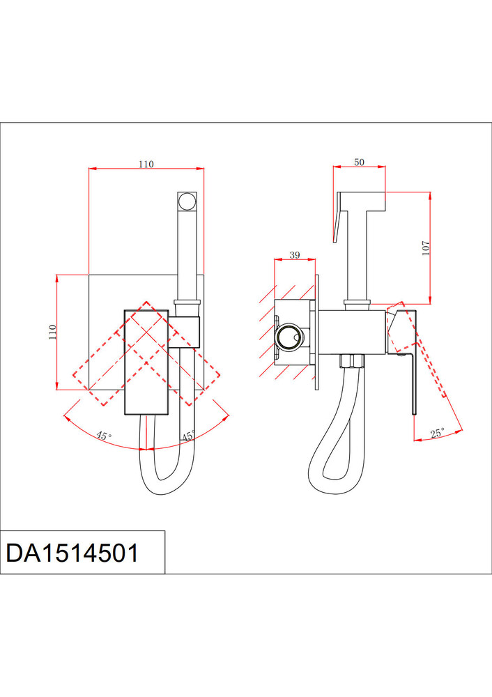 DA1514507 Смеситель для душа DK Bayern.Liszt с гигиеническим душем встраиваемый матовое золото