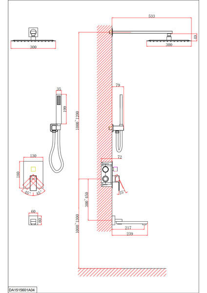 DA1515607A04 Душевая система для ванны и душа DK Bayern.Liszt встраиваемый с изливом матовое золото