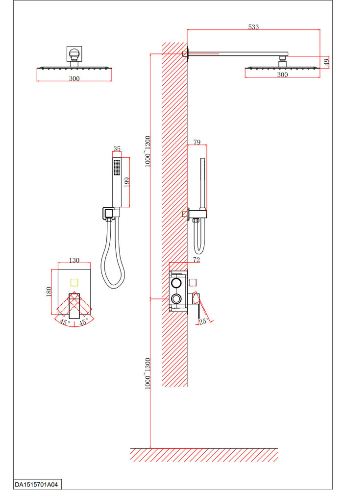 DA1515707A04 Душевая система для душа DK Bayern.Liszt встраиваемый матовое золото