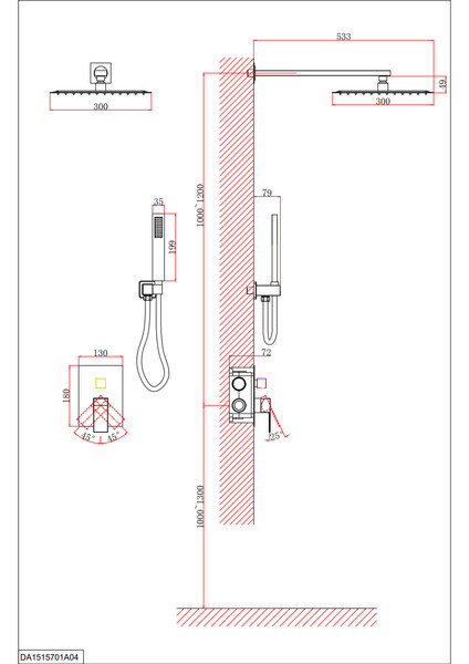 DA1515707A04 Душевая система для душа DK Bayern.Liszt встраиваемый матовое золото