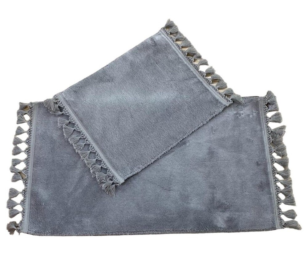 Коврик 2 предмета Rabbit 60*100 +50*60 с кисточками серый 