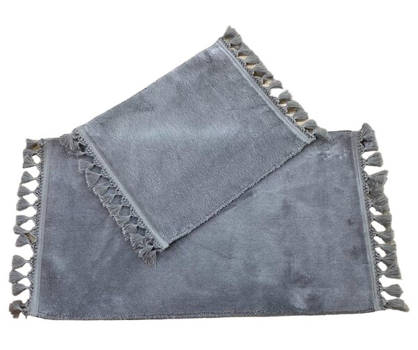 Коврик 2 предмета Rabbit 60*100 +50*60 с кисточками серый 