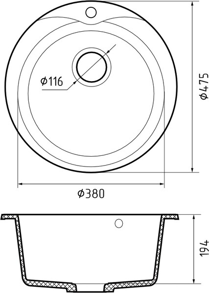 Мойка для кухни GranFest Композит RONDO 480 D =475 мм, круглая (R-480 кашемир)